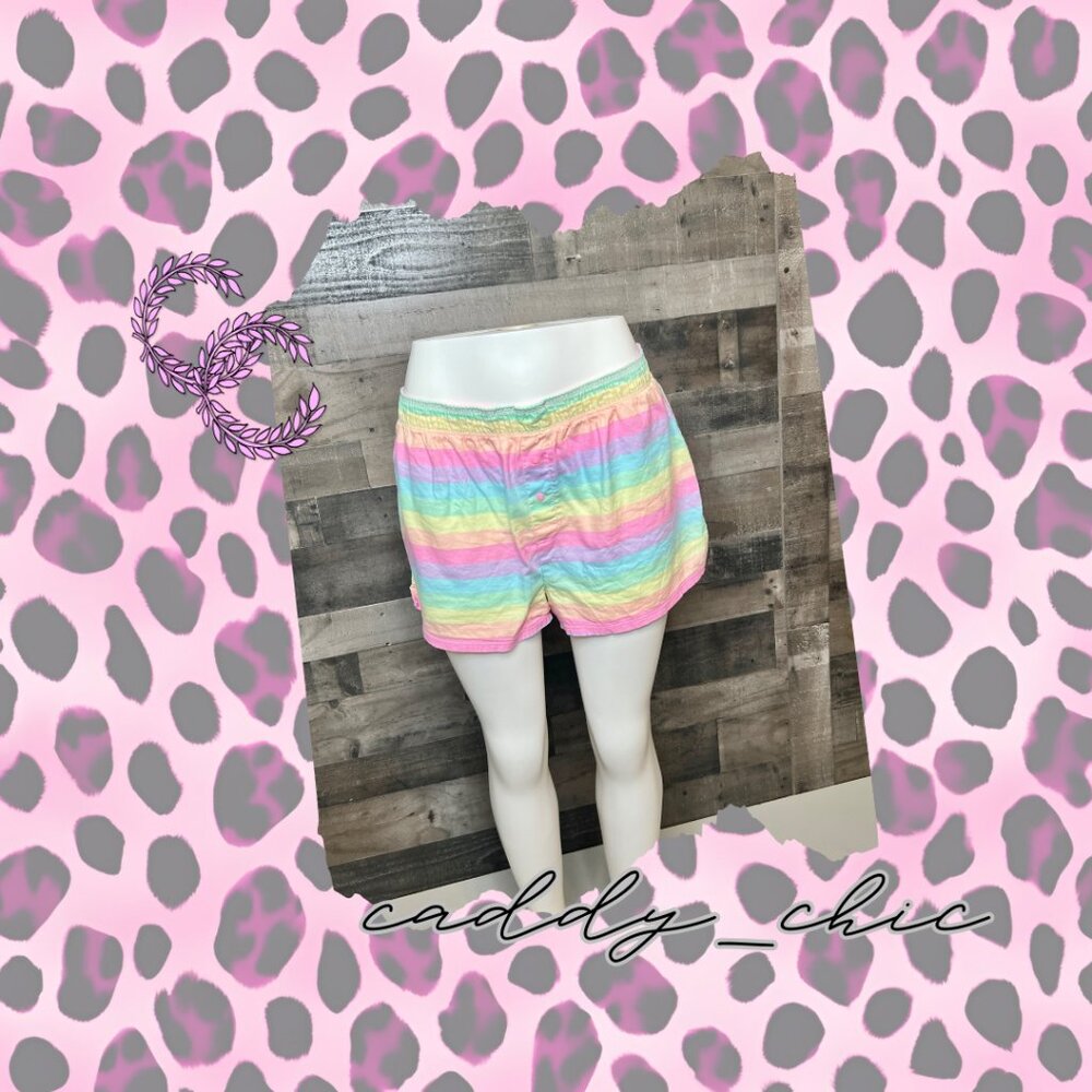 NWOT Victoria's Secret PINK Flannel Sleep Boxy Shorts - Rainbow, Medium